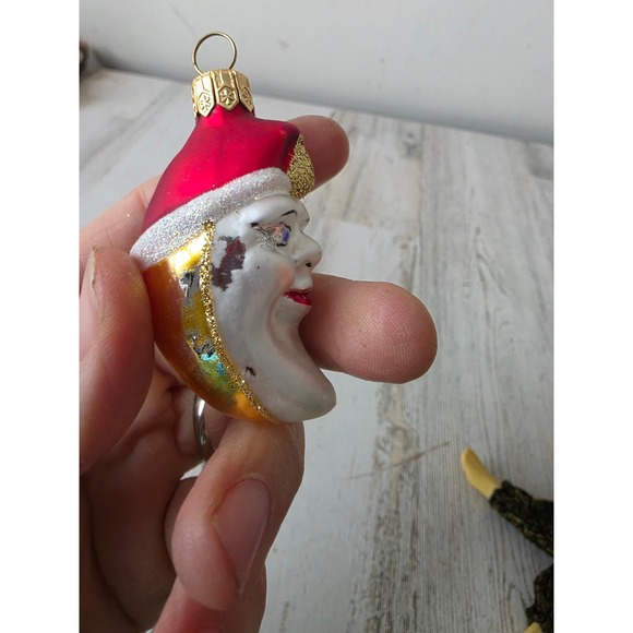 Vintage Moon anthromorphic glass glitter ornament Xmas tree - Picture 4 of 8